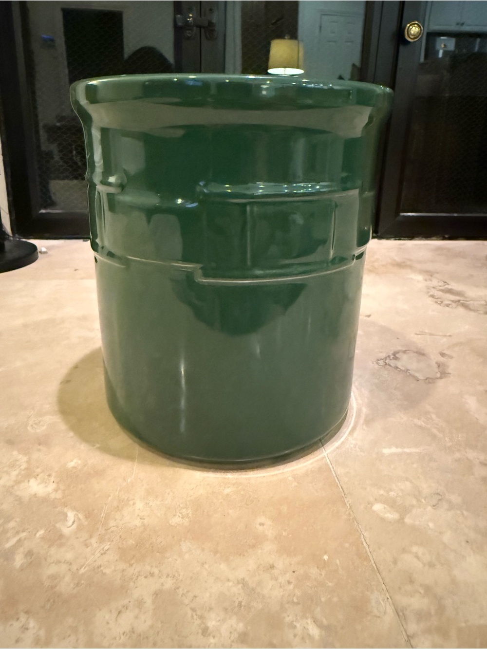 Longaberger Pottery Green Utensil Holder Crock Woven Traditions Made In USA